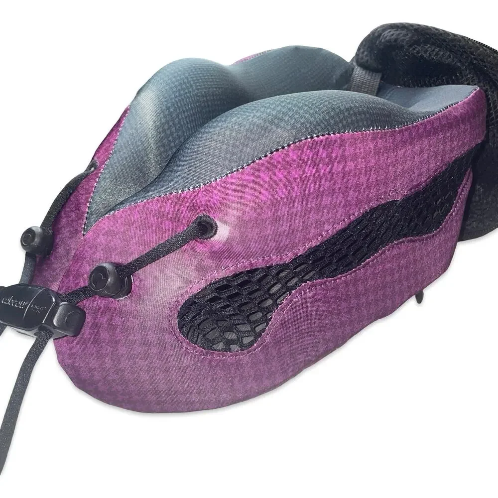 Cabeau Evolution Cool Travel Neck Pillow Purple Houndstooth Case Headphones